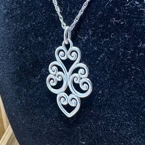 JAMES AVERY Sterling Silver Jubilant Heart Scroll Swirl Pendant Necklace RETIRED